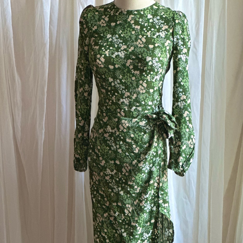 SALE!  Reformation Dress (0) Slit Green Floral Dress - BROKEN ZIPPER:(